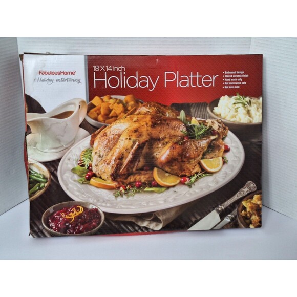 Fabulous Home Holiday Platter 18"x14" White Ceranmic Finish NIB Christmas Decor - Picture 1 of 7